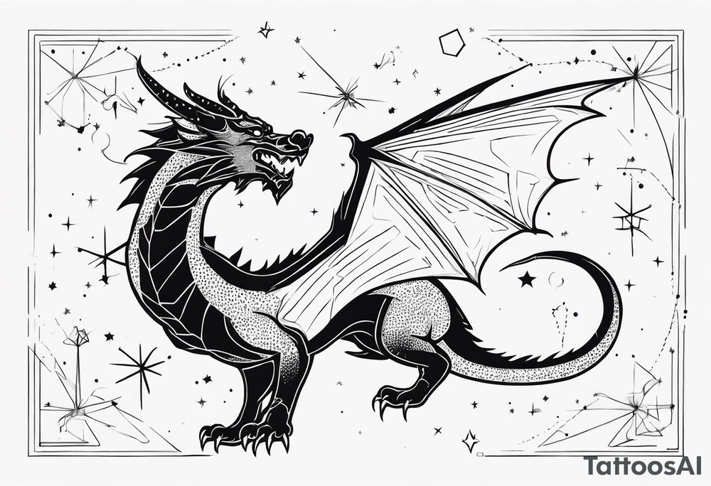 contour dragon on the background of the constellation Virgo tattoo idea