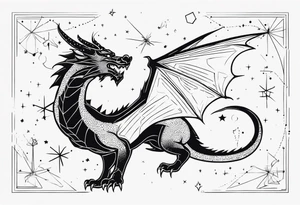 contour dragon on the background of the constellation Virgo tattoo idea