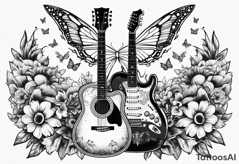 Guitar, butterfly, rainbow, sonic the hedgehog tattoo idea
