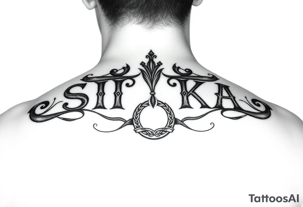 Create a tattoo with the word the word SITKA and a claddagh ring tattoo idea