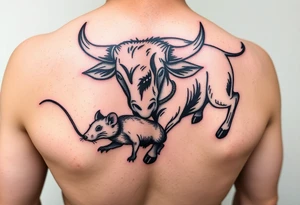 Bull chasing a rat traditional with color lower back 
 Give me me a different example tattoo idea