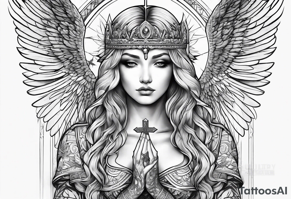 Angel with prayer hands tattoo idea