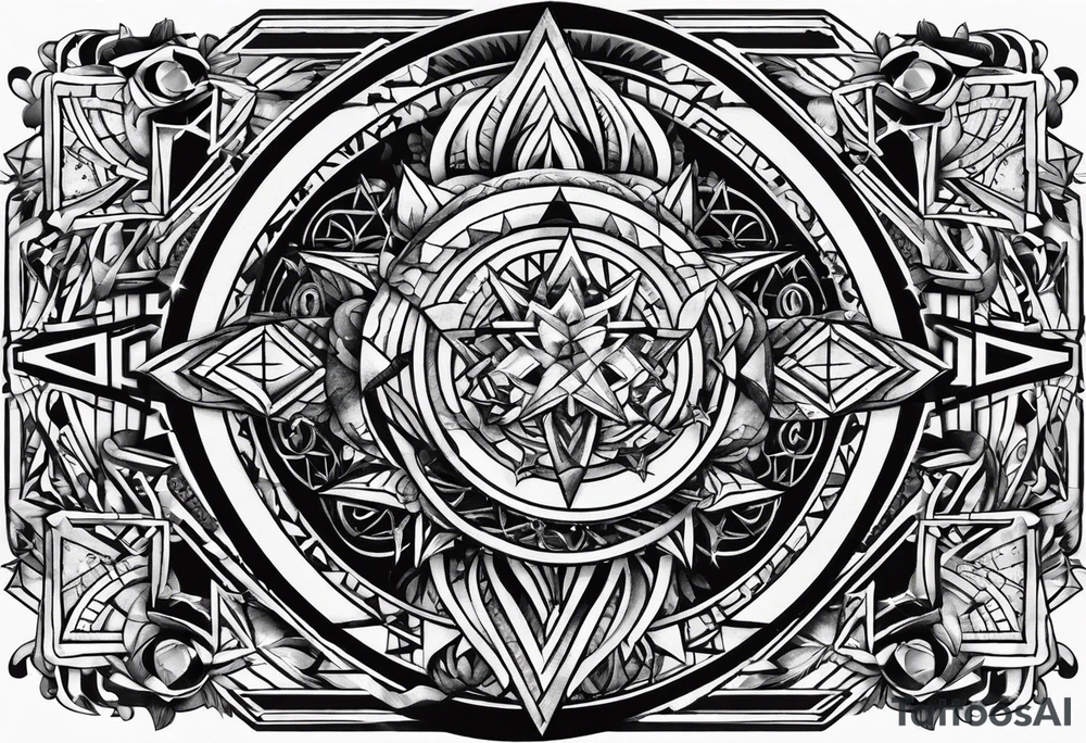 Geometric patch work punk music tattoo idea
