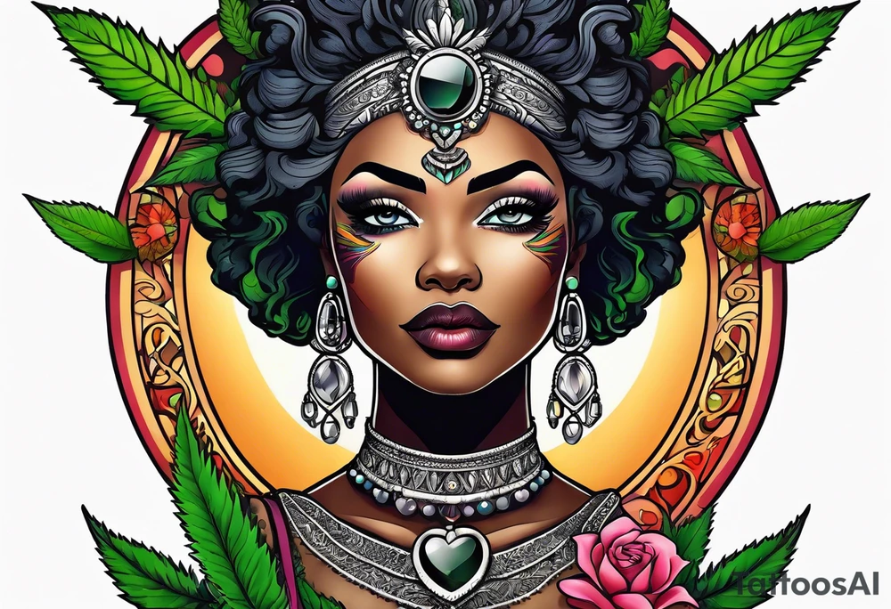 Black Goddess of marijuana tattoo idea