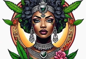 Black Goddess of marijuana tattoo idea