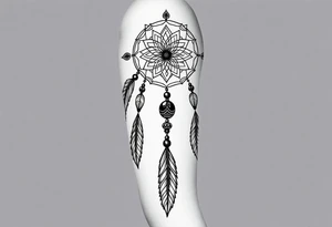 native dreamcatcher with flowing feathers and sacred beads tattoo idea