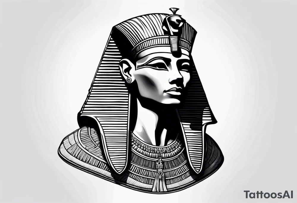 I want a Egyptian pharaoh skeleton in a headress facing the side full realistic detail for a tattoo tattoo idea