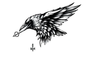 a raven with a key in his beak. tattoo idea