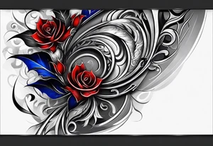 Full Arm sleeve, black, gray, silver, red, royal blue tattoo idea