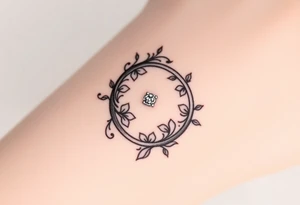 An elegant intertwined wedding ring, with delicate floral engravings and sparkling diamond details, symbolizing eternal love. tattoo idea
