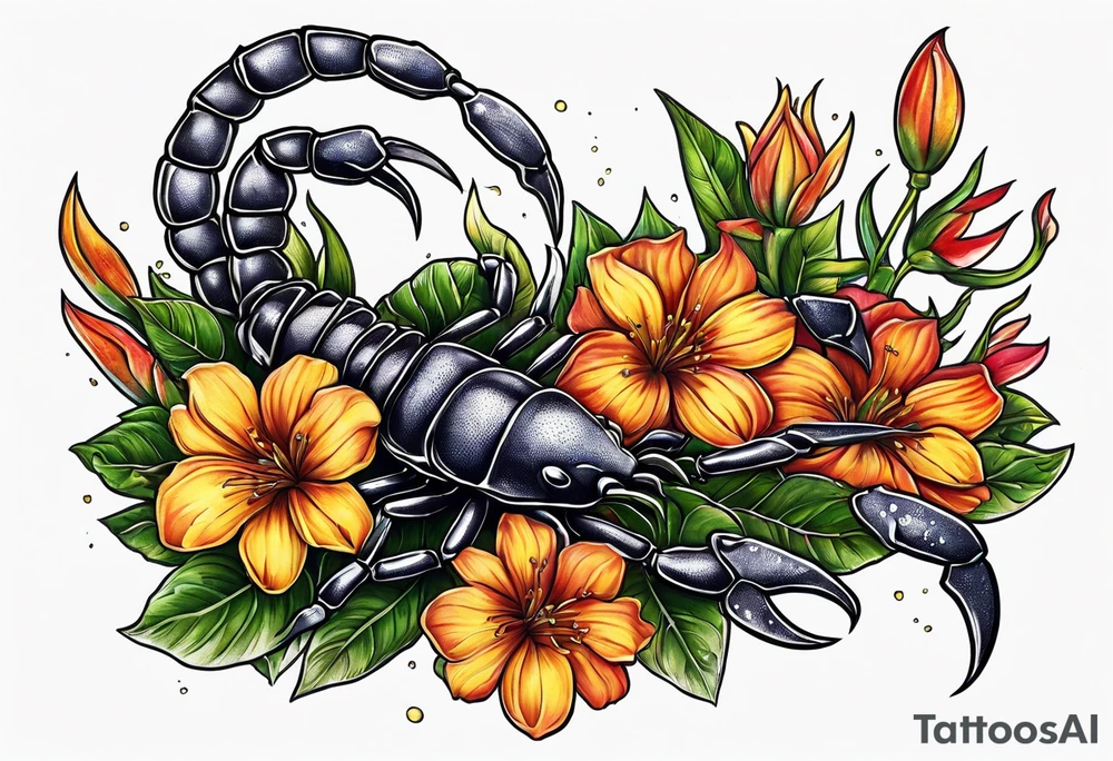 deadly scorpion with flowers of doom tattoo idea