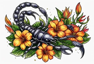 deadly scorpion with flowers of doom tattoo idea