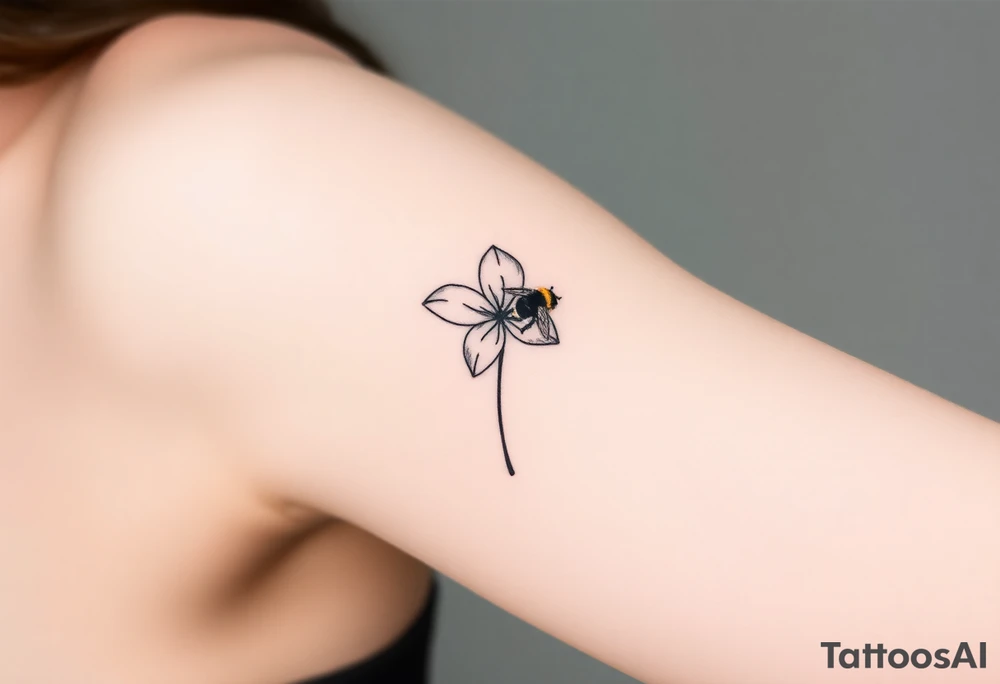 Trillium with a bumble bee hovering near it tattoo idea