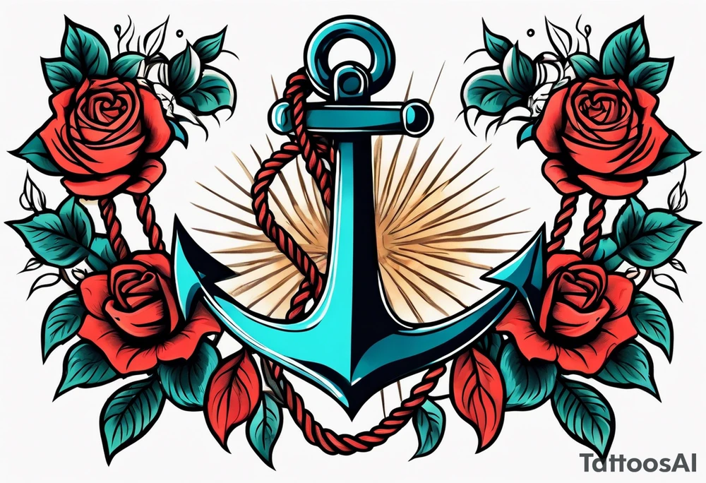 anchor with rope and roses old school simple traditional vintage tattoo idea