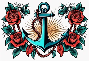 anchor with rope and roses old school simple traditional vintage tattoo idea