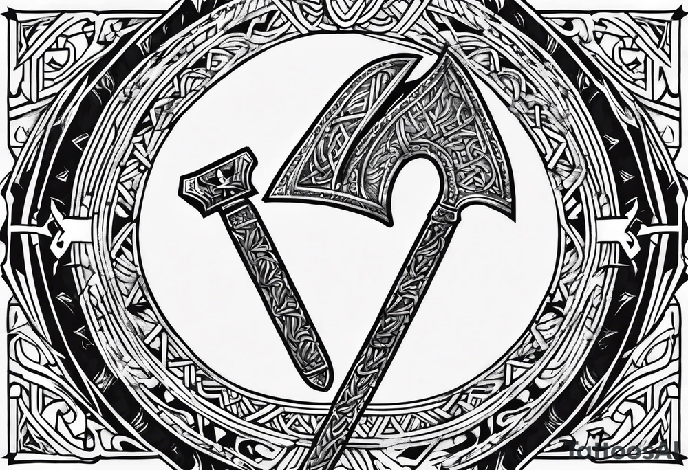 Valhalla shield sword axe Valknut fire runes tattoo idea