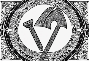 Valhalla shield sword axe Valknut fire runes tattoo idea