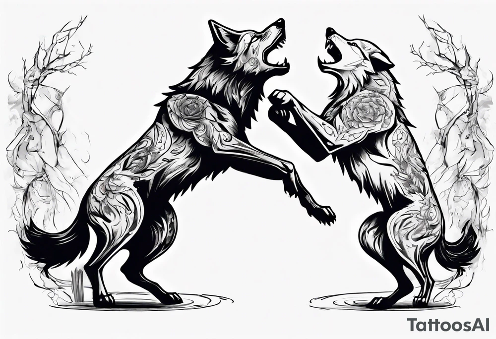 two wolves dancing on their hind legs. tattoo idea
