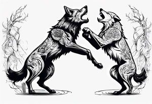 two wolves dancing on their hind legs. tattoo idea