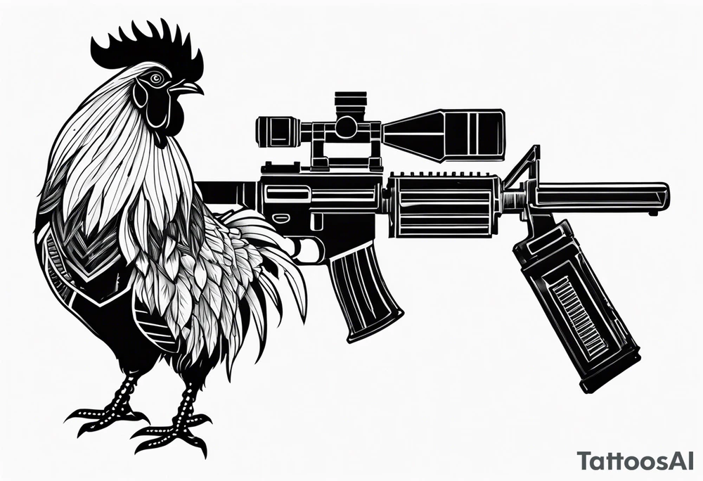 Rooster with a Machine gun tattoo idea