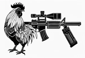 Rooster with a Machine gun tattoo idea