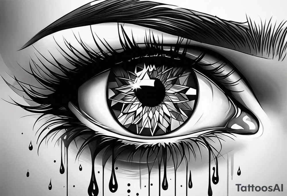 Realistic eye crying tears tattoo idea