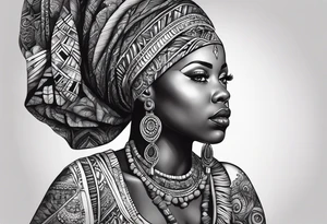 Deus èsú africano realista em preto e cinza com os olhos brancos e fundo com tons de vermelho tattoo idea