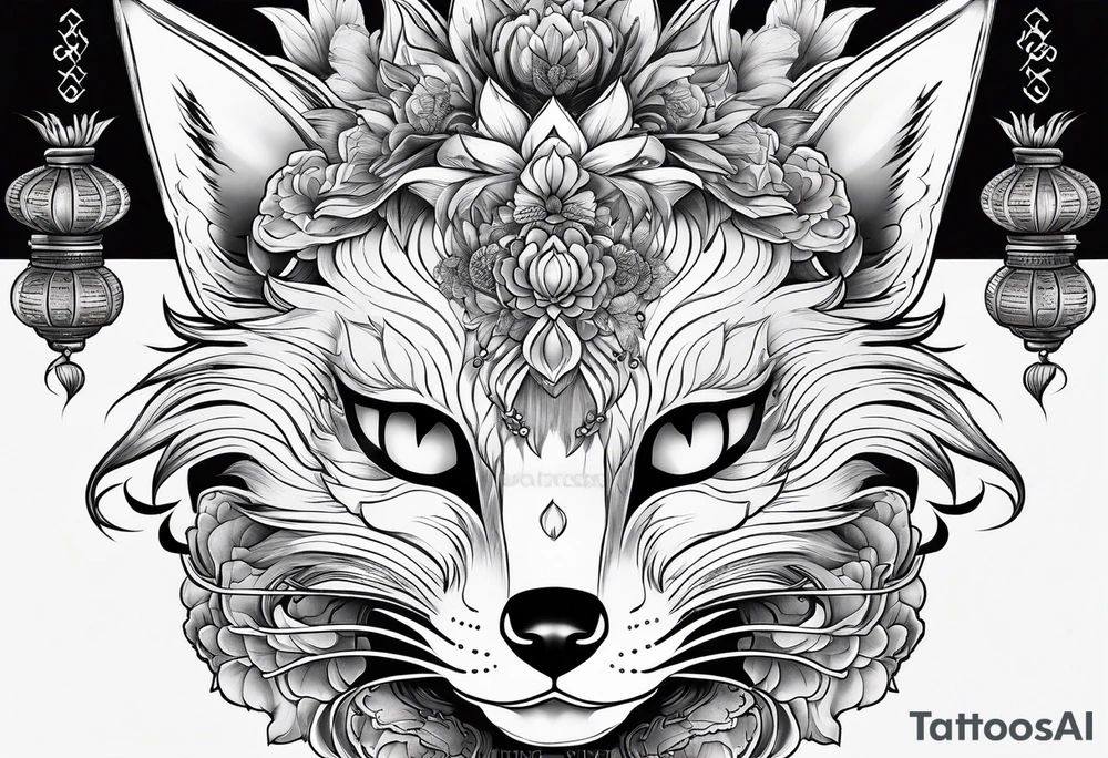 kitsune mask,whit Lycoris radiata tattoo idea