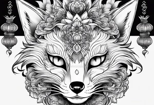 kitsune mask,whit Lycoris radiata tattoo idea