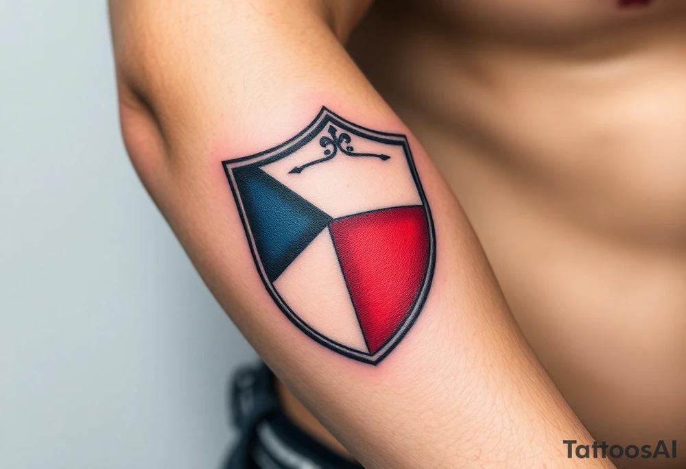 A medieval knight’s shield featuring the Czech flag’s colors, symbolizing strength and heritage tattoo idea
