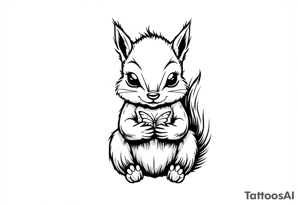 A Squirrel with a butterfly in hands tattoo idea
