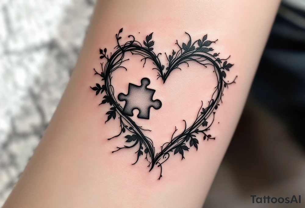 A heart with a puzzle piece missing, left in hollow grayscale tones, symbolizing the emptiness of heartbreak. tattoo idea