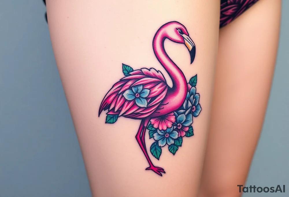 Flamingo made of hydrangea tattoo idea