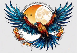 phoenix sur une lune bleu tattoo idea