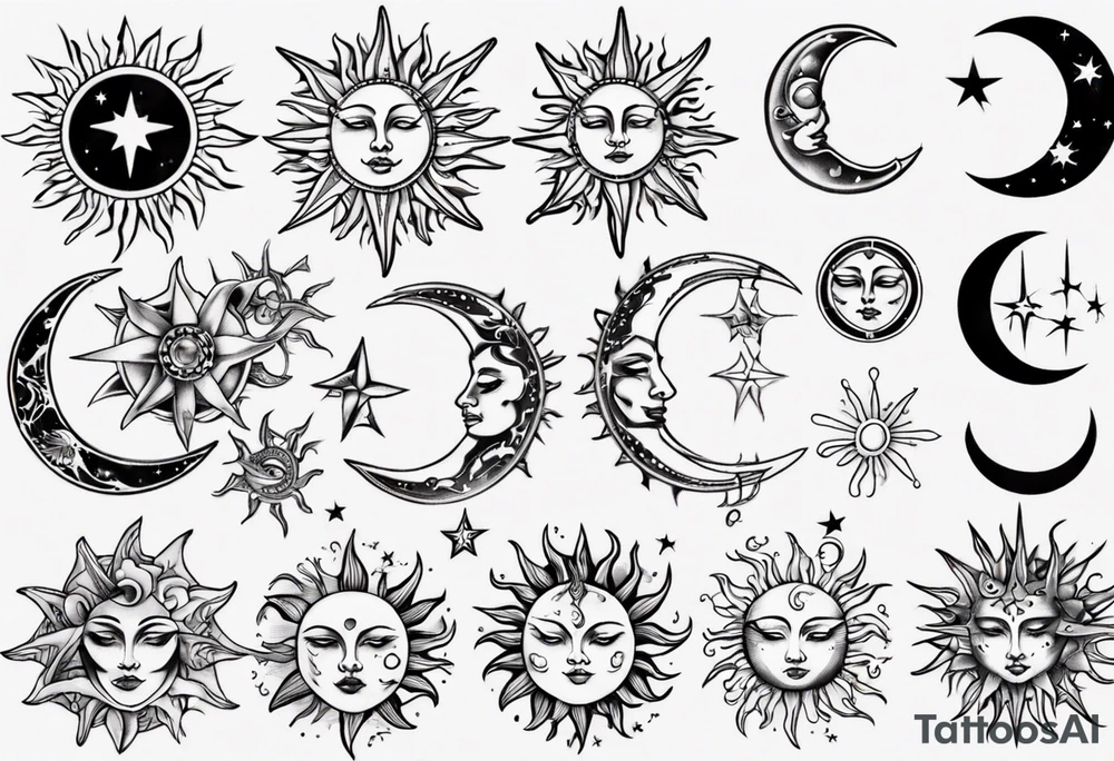 Sun star and moon tattoo idea