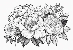 peony, carnation, daffodil, daphne, dahlia, desiree, daisy and rose tattoo idea