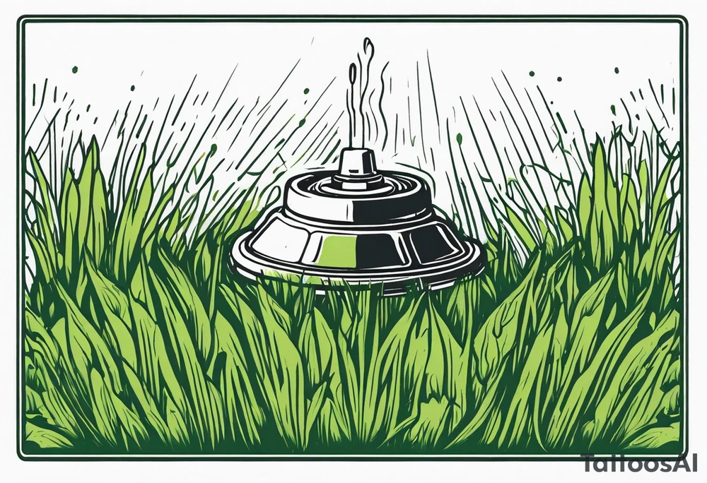 Automatic lawn sprinkler with green grass tattoo idea