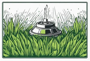 Automatic lawn sprinkler with green grass tattoo idea