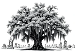Laurel oak with Spanish moss in a cemetery tattoo idea