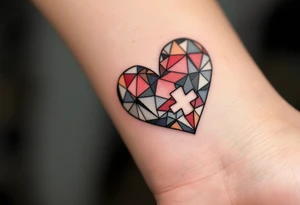 A heart made of geometric shapes, with some pieces missing, symbolizing the parts of us we lose in love. tattoo idea