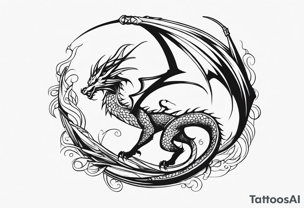 dragon wrapped around narrow pole tattoo idea