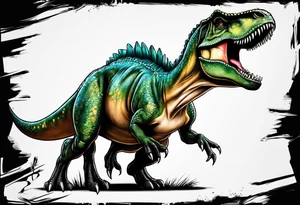 dinosauro ti-rex abraçado em um anjo tattoo idea