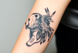 Indigenous, Majestic, and Powerful Goliath Grizzly Bear guarding a Magestic and Powerful Raven haired Warrior Squaw tattoo idea