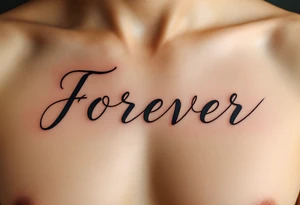 "Forever" in handwritten script on parchment-style beige skin, like an old love letter. tattoo idea