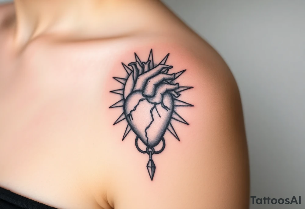 human heart chained within sun and moon tattoo idea