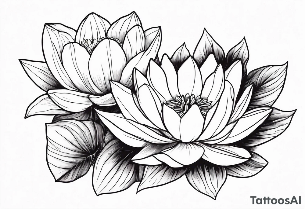 waterlily and morning glory line flower boquet tattoo idea