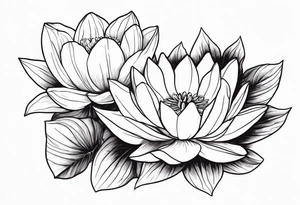waterlily and morning glory line flower boquet tattoo idea