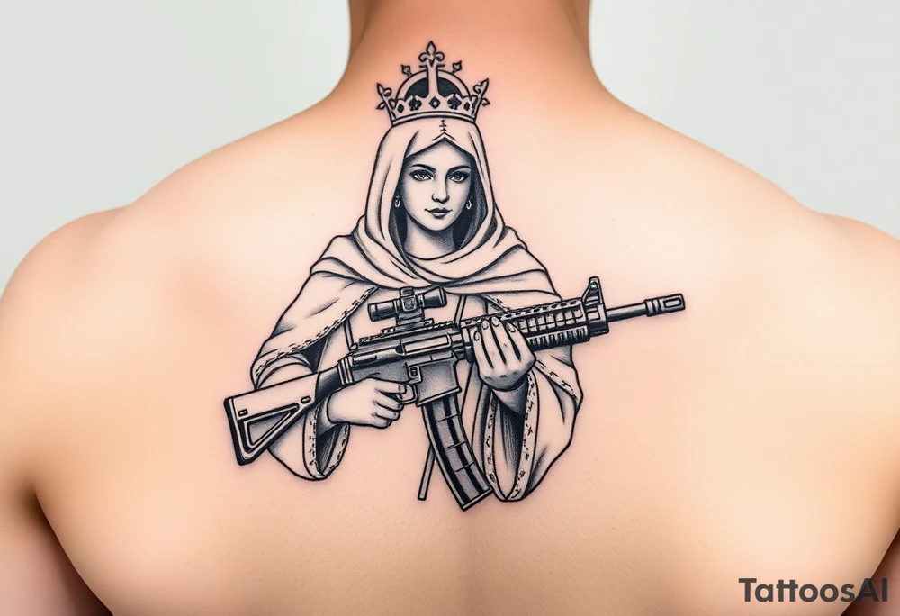 Saint Barbara carrying an M4 rifle tattoo idea