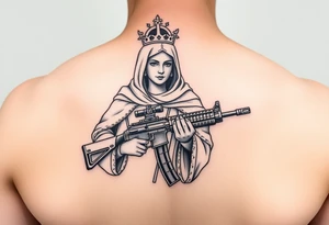 Saint Barbara carrying an M4 rifle tattoo idea