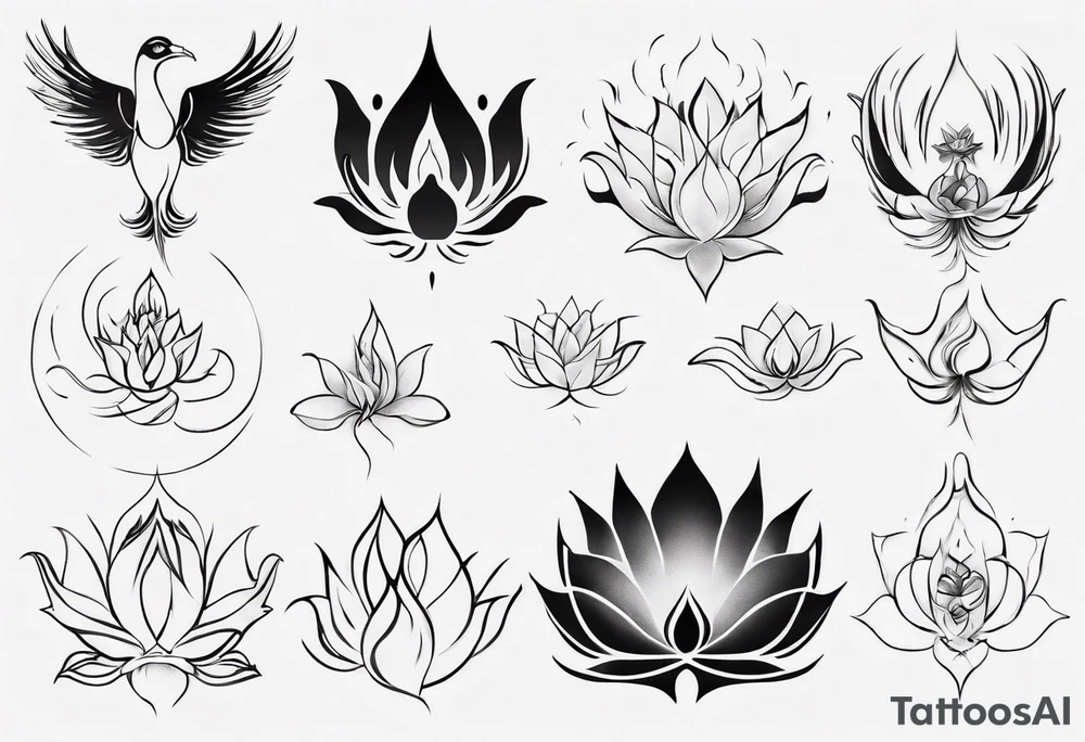 Lotus flower with phoenix tattoo idea